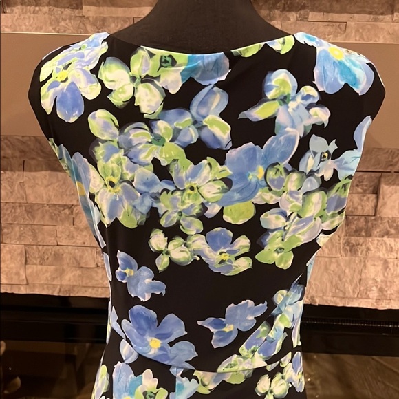 NWT Lauren Ralph Lauren Blue floral V neck slipon Midi Dress side ruching sz 10 - Picture 12 of 16